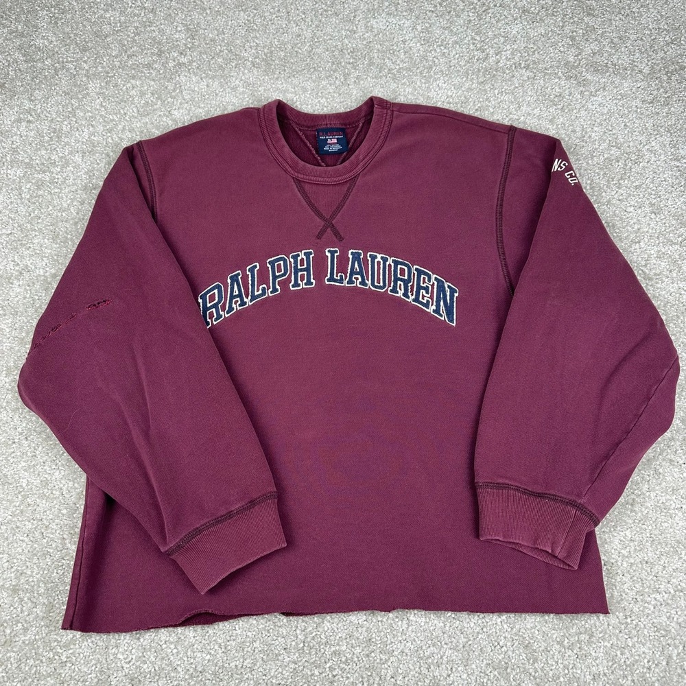 Polo Jeans Co Ralph Lauren Sweatshirt Large Burgundy Cotton Distressed Vintage